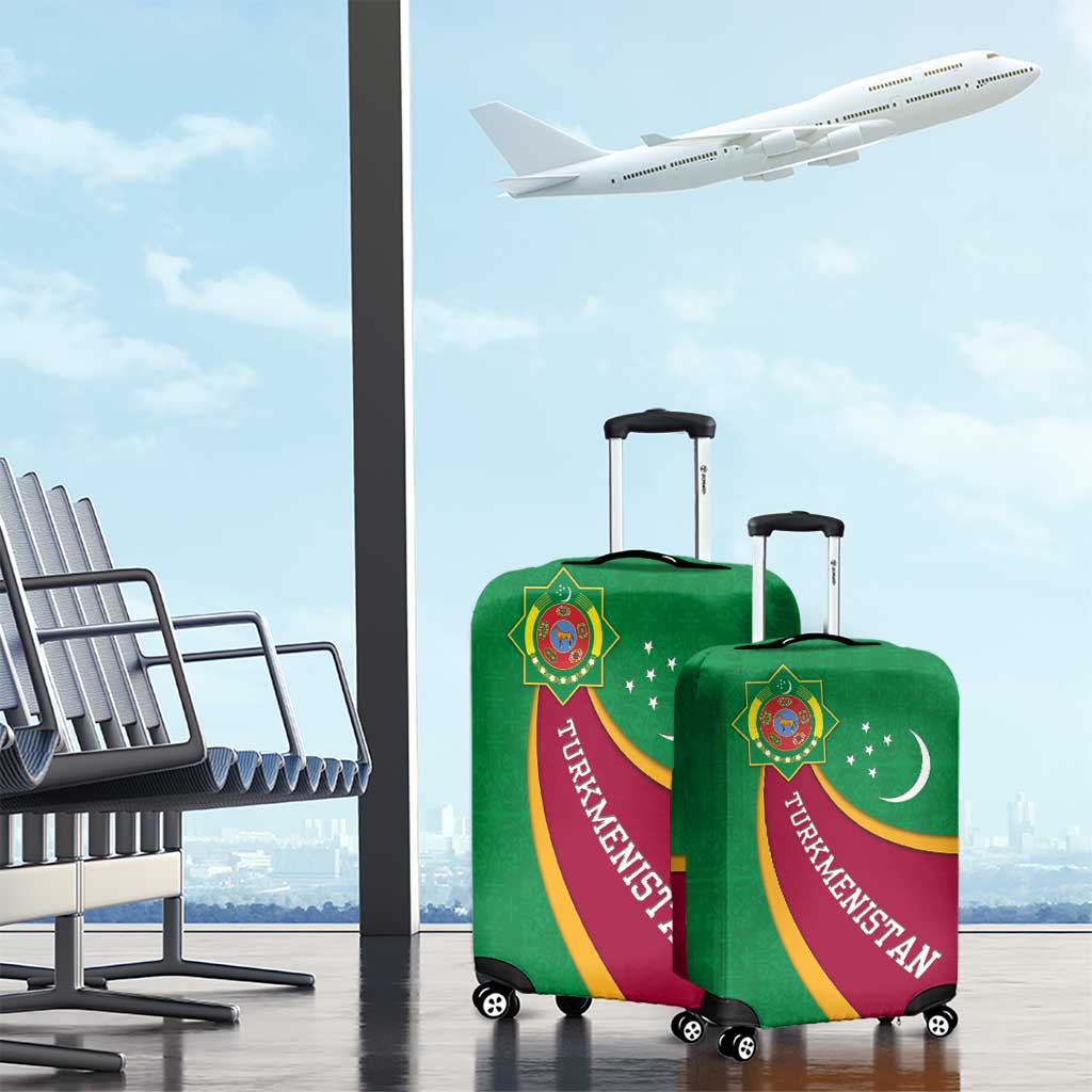 Turkmenistan Green Luggage Cover with Crescent Moon and State Emblem Design TS04