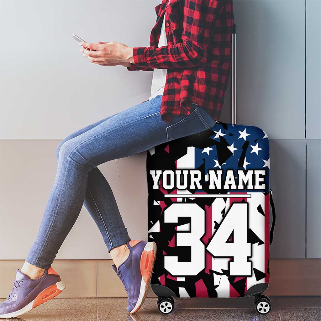 Personalized Dirt Bike Racing Luggage Cover Shattered American Flag and Race Checkered Patch Graphic in Red White and Blue TS04