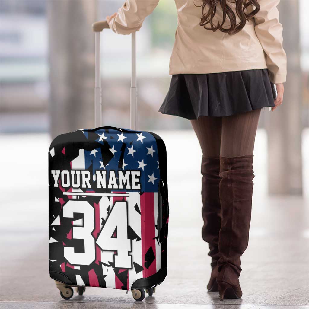 Personalized Dirt Bike Racing Luggage Cover Shattered American Flag and Race Checkered Patch Graphic in Red White and Blue TS04