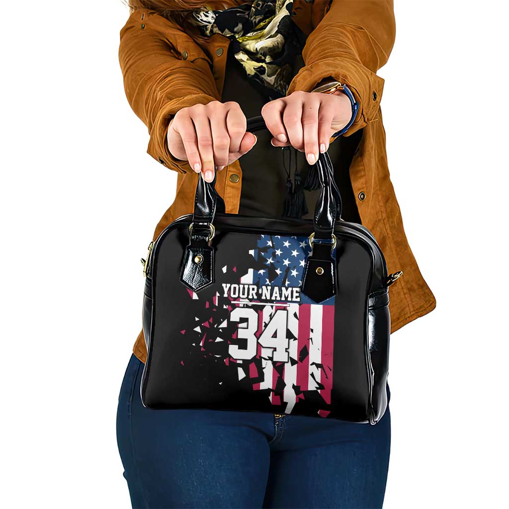 Personalized Dirt Bike Racing Shoulder Handbag Shattered American Flag and Race Checkered Patch Graphic in Red White and Blue TS04