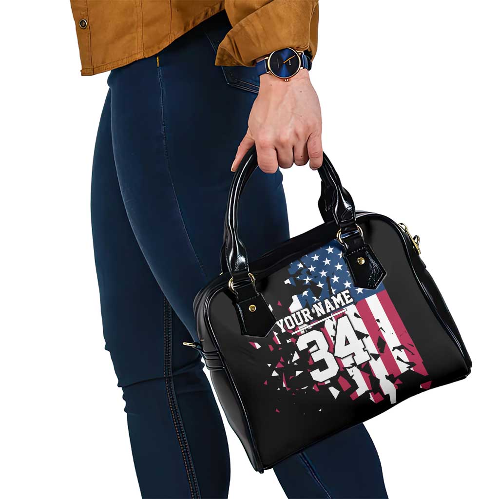 Personalized Dirt Bike Racing Shoulder Handbag Shattered American Flag and Race Checkered Patch Graphic in Red White and Blue TS04
