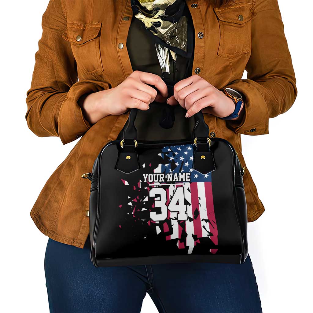 Personalized Dirt Bike Racing Shoulder Handbag Shattered American Flag and Race Checkered Patch Graphic in Red White and Blue TS04