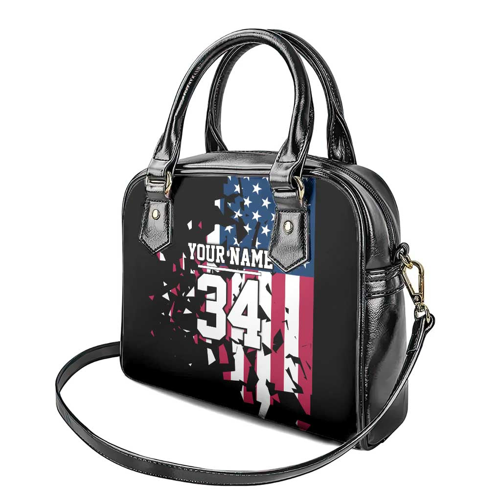 Personalized Dirt Bike Racing Shoulder Handbag Shattered American Flag and Race Checkered Patch Graphic in Red White and Blue TS04