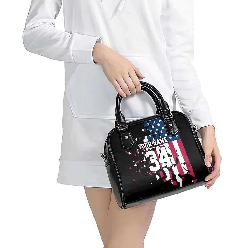 Personalized Dirt Bike Racing Shoulder Handbag Shattered American Flag and Race Checkered Patch Graphic in Red White and Blue TS04