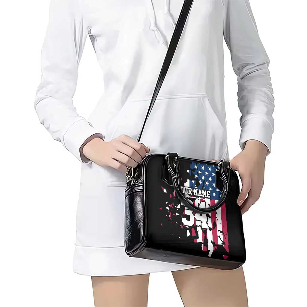 Personalized Dirt Bike Racing Shoulder Handbag Shattered American Flag and Race Checkered Patch Graphic in Red White and Blue TS04