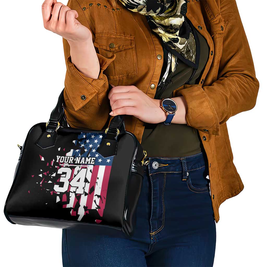 Personalized Dirt Bike Racing Shoulder Handbag Shattered American Flag and Race Checkered Patch Graphic in Red White and Blue TS04