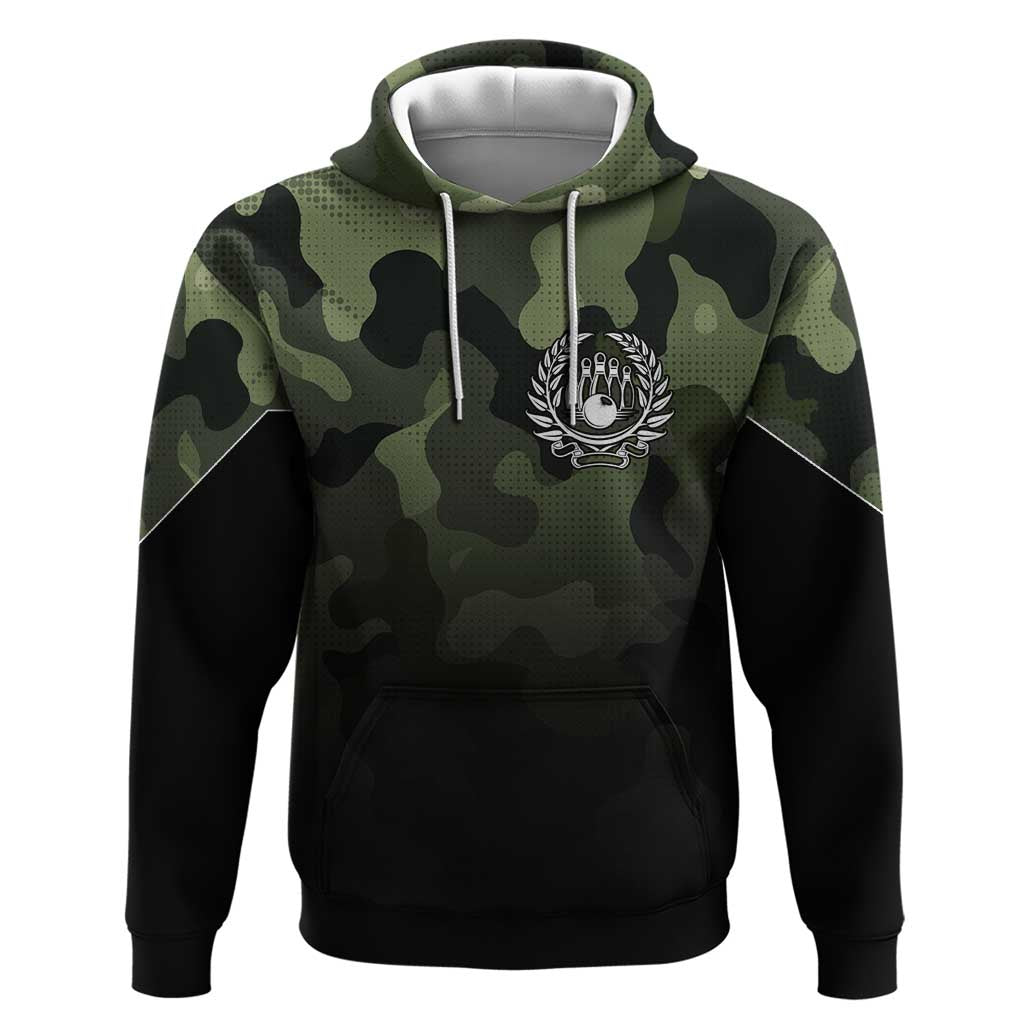 Camouflage Bowling Hoodie with Grunge American Flag and Pin Emblem in Military Green TS04