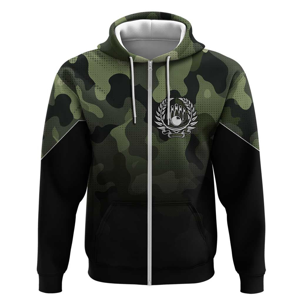 Camouflage Bowling Hoodie with Grunge American Flag and Pin Emblem in Military Green TS04