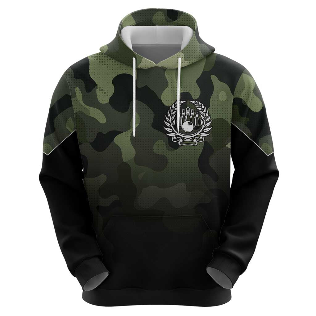 Camouflage Bowling Hoodie with Grunge American Flag and Pin Emblem in Military Green TS04