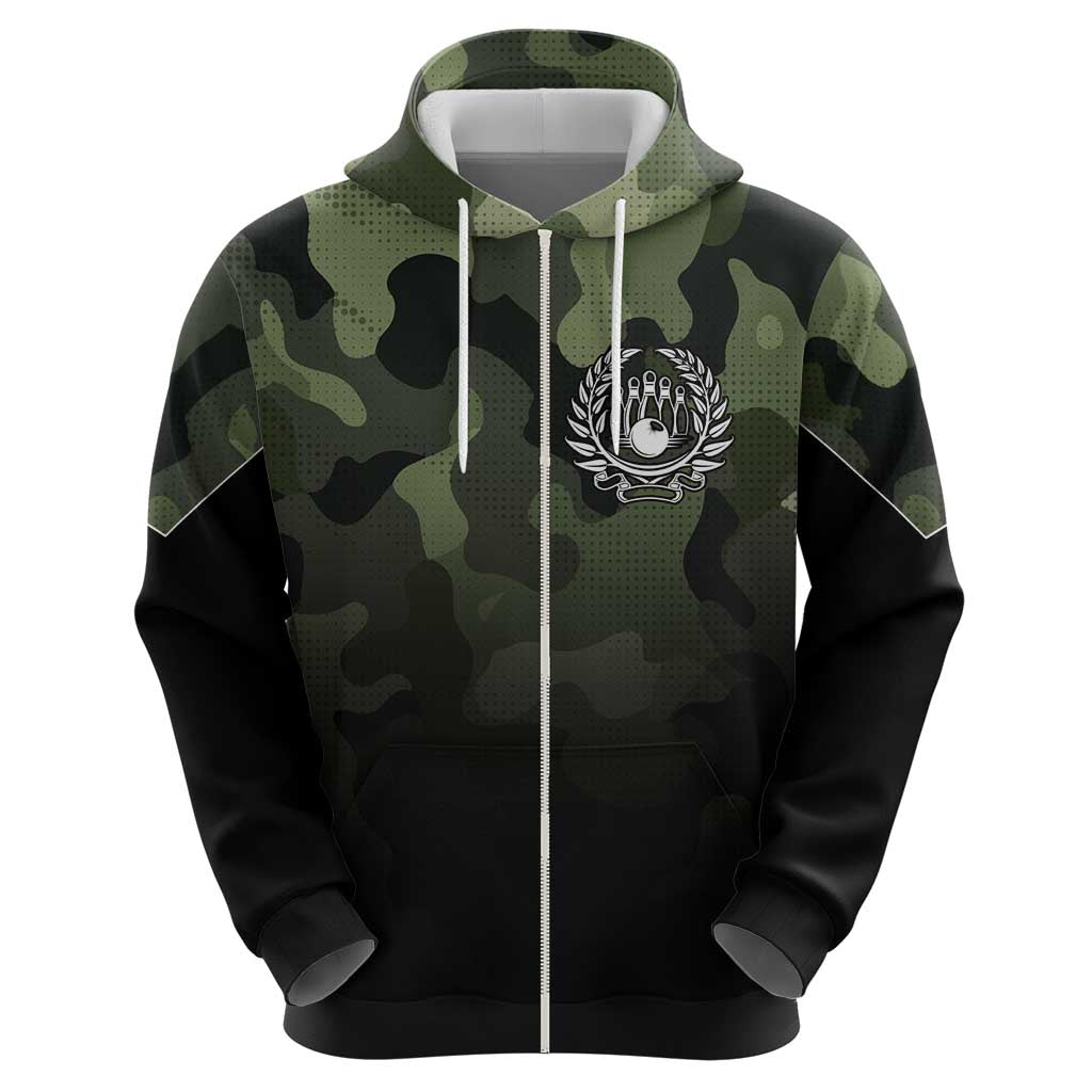 Camouflage Bowling Hoodie with Grunge American Flag and Pin Emblem in Military Green TS04