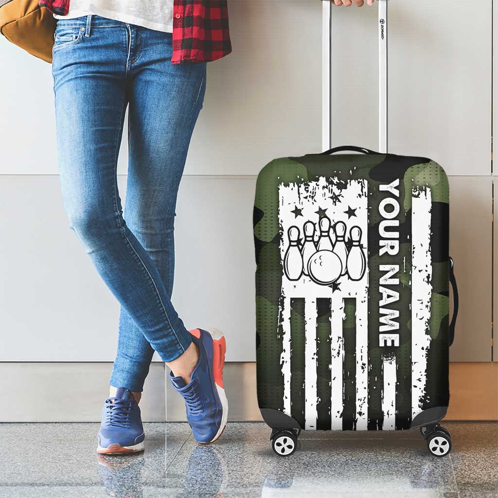 Camouflage Bowling Luggage Cover with Grunge American Flag and Pin Emblem in Military Green TS04
