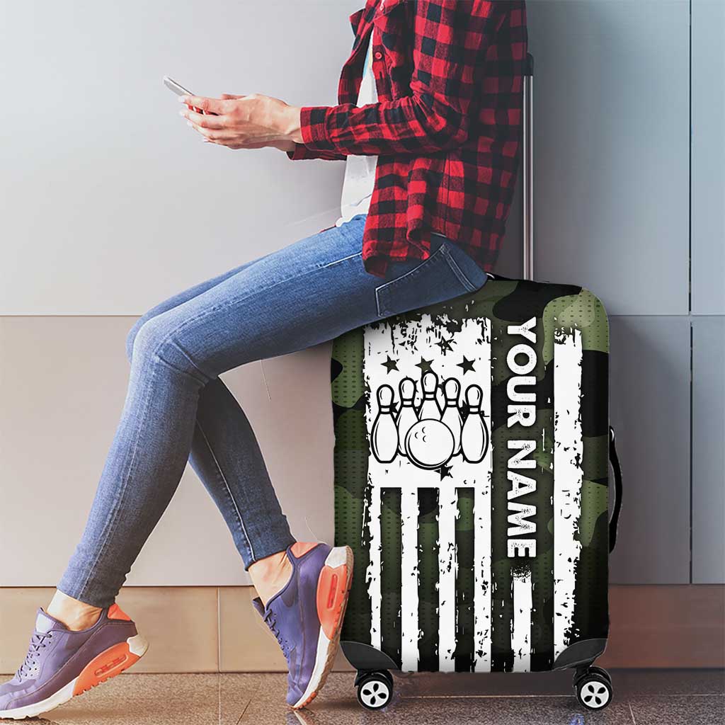 Camouflage Bowling Luggage Cover with Grunge American Flag and Pin Emblem in Military Green TS04