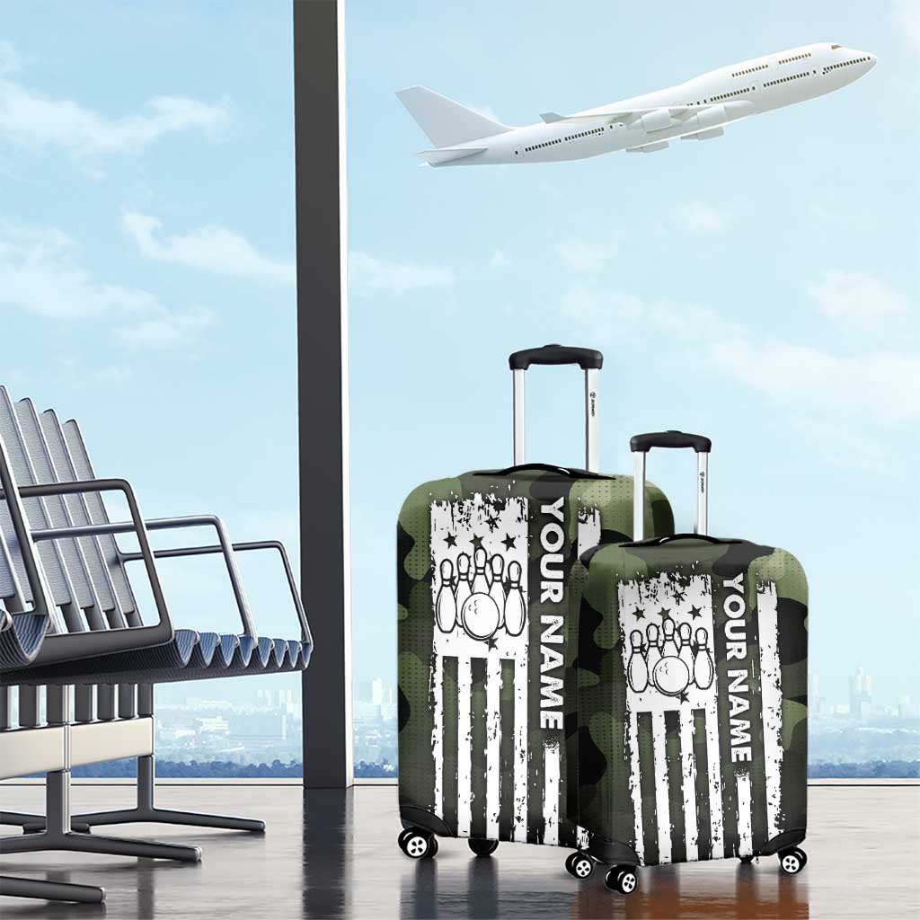Camouflage Bowling Luggage Cover with Grunge American Flag and Pin Emblem in Military Green TS04