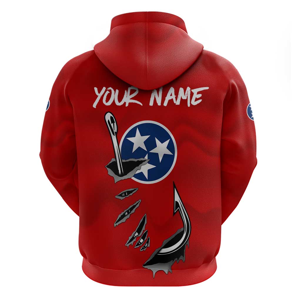 Tennessee Flag Fishing Hoodie with Ripped Hook Graphic and Triple Star Symbol in Red and Blue TS04