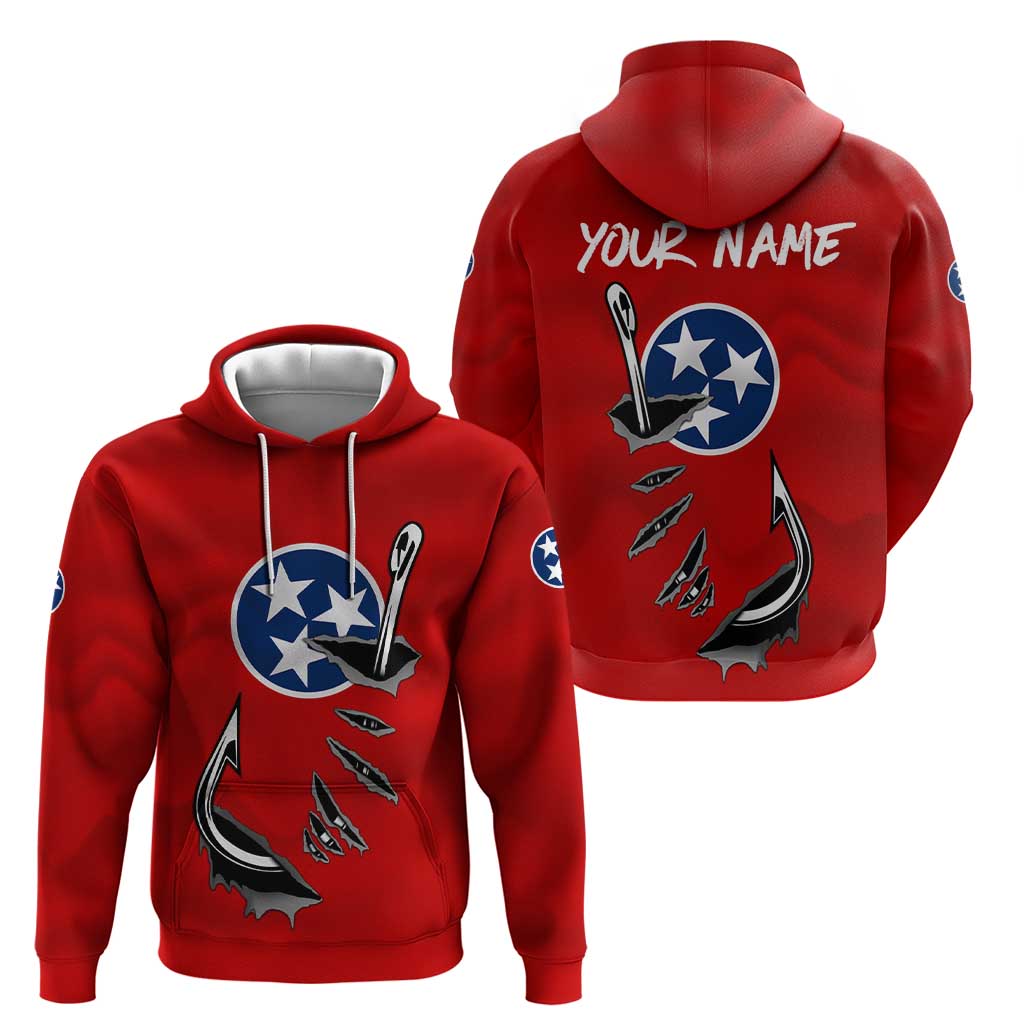 Tennessee Flag Fishing Hoodie with Ripped Hook Graphic and Triple Star Symbol in Red and Blue TS04
