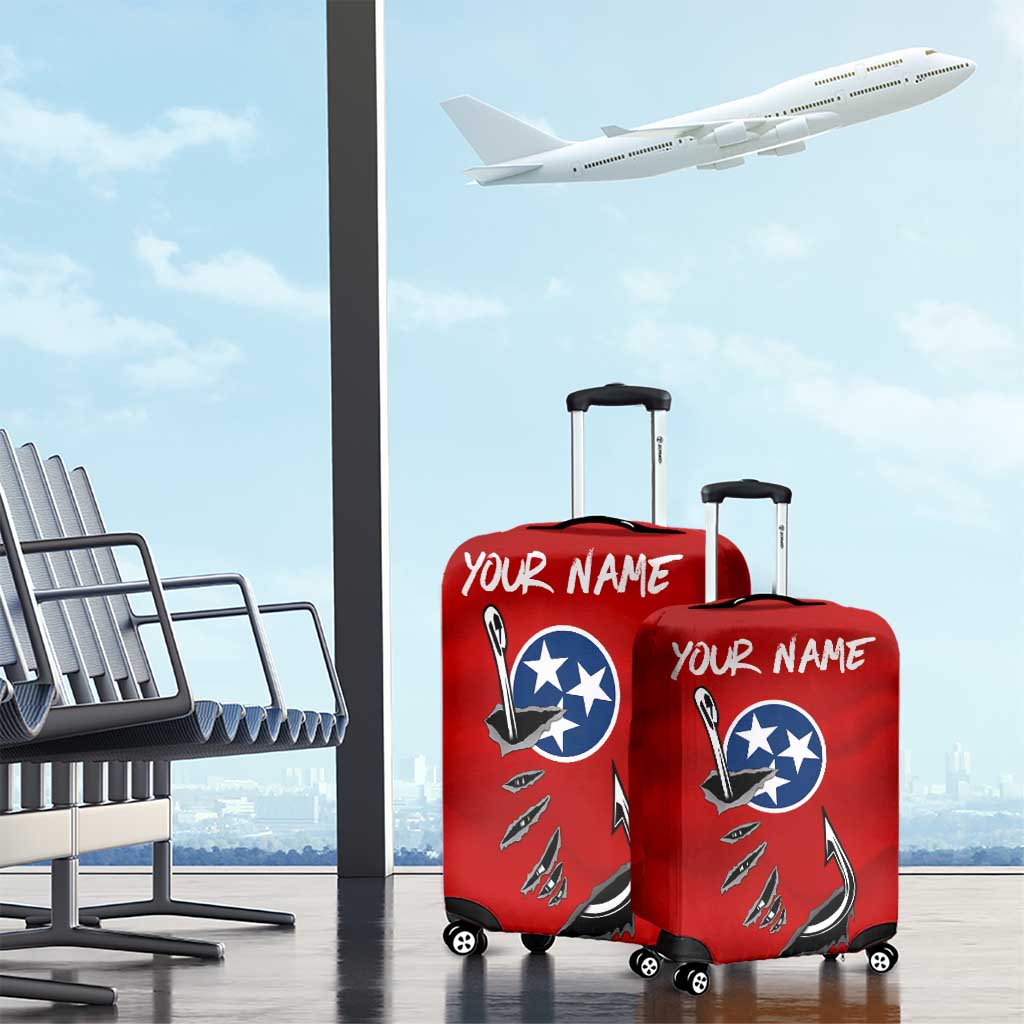 Tennessee Flag Fishing Luggage Cover with Ripped Hook Graphic and Triple Star Symbol in Red and Blue TS04