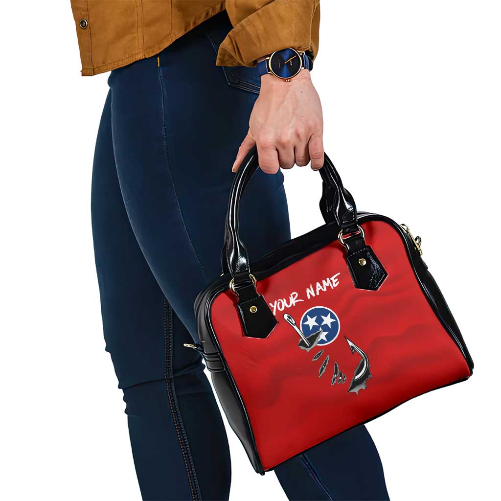 Tennessee Flag Fishing Shoulder Handbag with Ripped Hook Graphic and Triple Star Symbol in Red and Blue TS04