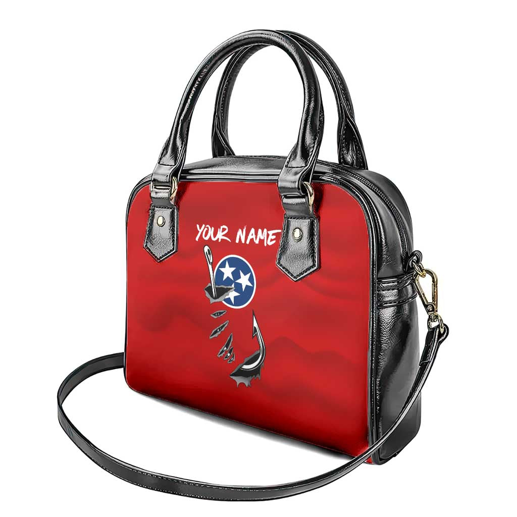 Tennessee Flag Fishing Shoulder Handbag with Ripped Hook Graphic and Triple Star Symbol in Red and Blue TS04