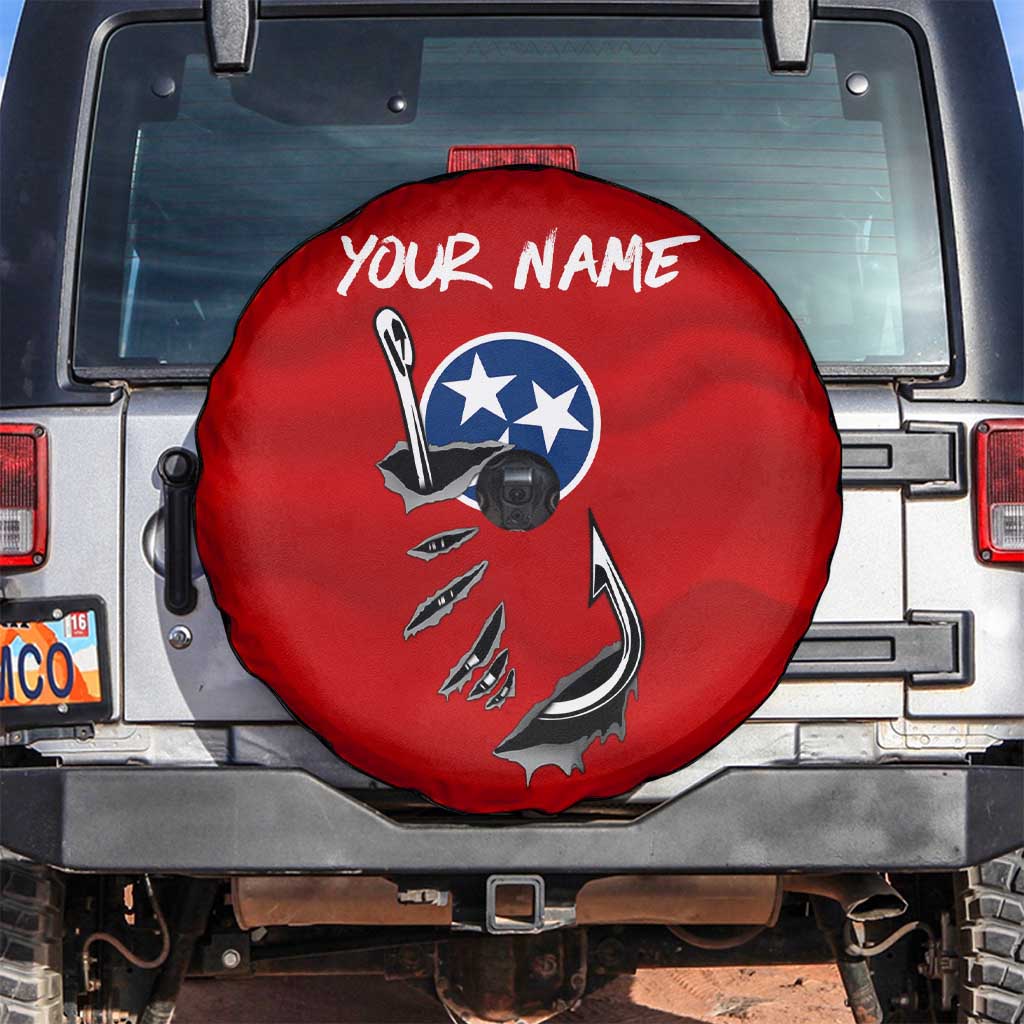 Tennessee Flag Fishing Spare Tire Cover with Ripped Hook Graphic and Triple Star Symbol in Red and Blue TS04