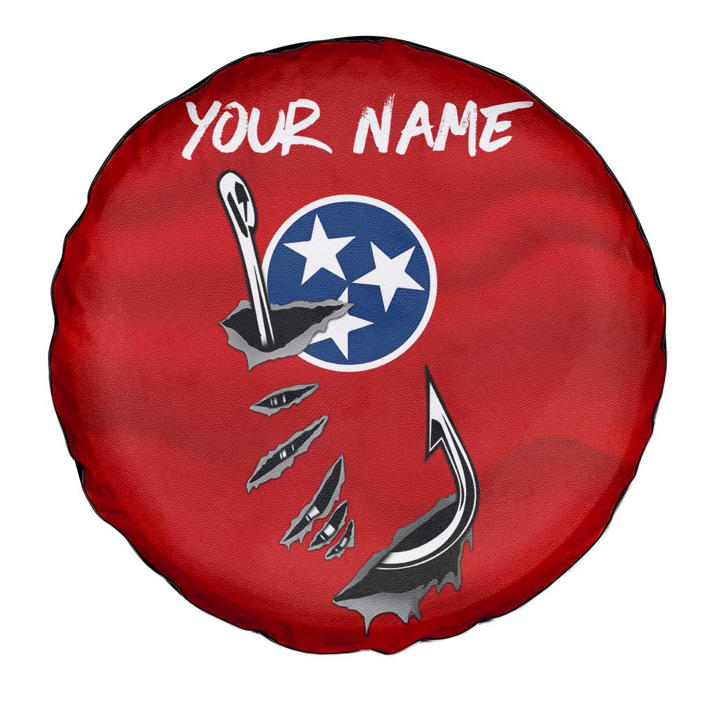 Tennessee Flag Fishing Spare Tire Cover with Ripped Hook Graphic and Triple Star Symbol in Red and Blue TS04
