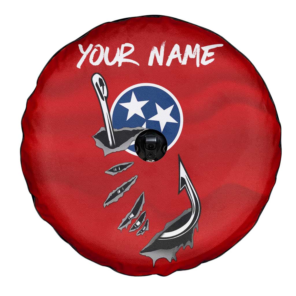 Tennessee Flag Fishing Spare Tire Cover with Ripped Hook Graphic and Triple Star Symbol in Red and Blue TS04