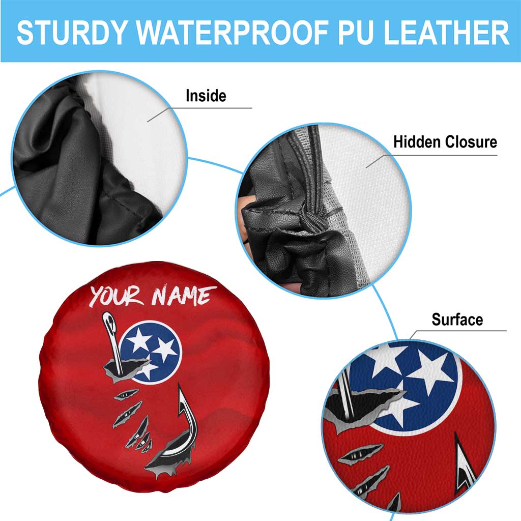 Tennessee Flag Fishing Spare Tire Cover with Ripped Hook Graphic and Triple Star Symbol in Red and Blue TS04