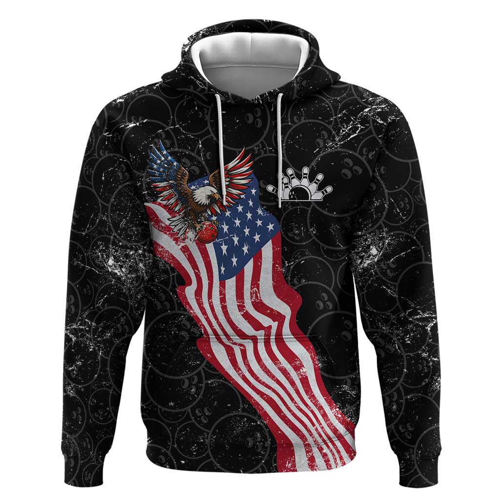 American Eagle Bowling Hoodie with Distressed Flag and Grunge Pattern in Red White and Blue TS04