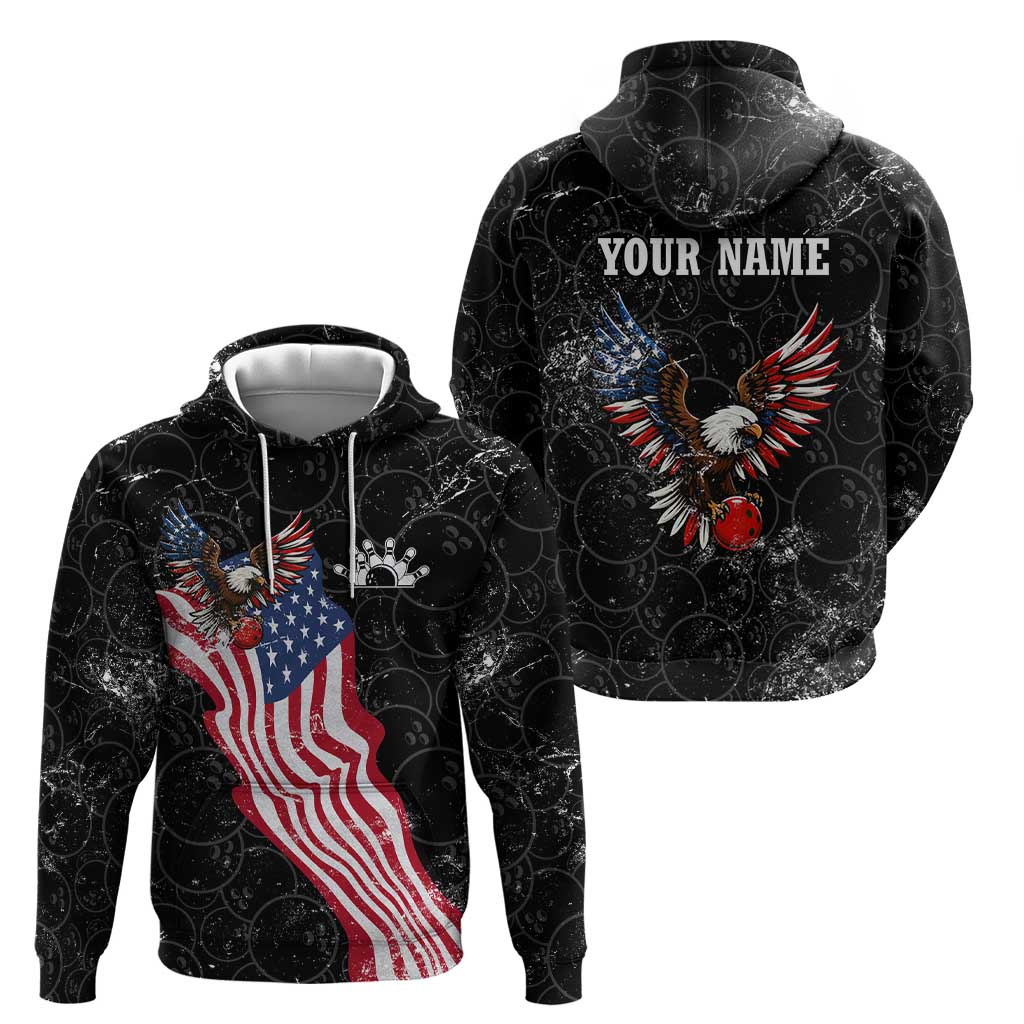 American Eagle Bowling Hoodie with Distressed Flag and Grunge Pattern in Red White and Blue TS04