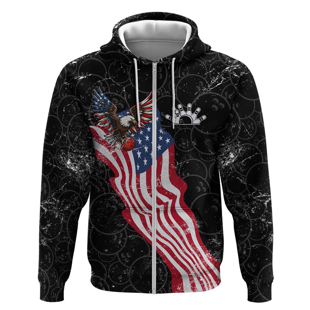 American Eagle Bowling Hoodie with Distressed Flag and Grunge Pattern in Red White and Blue TS04