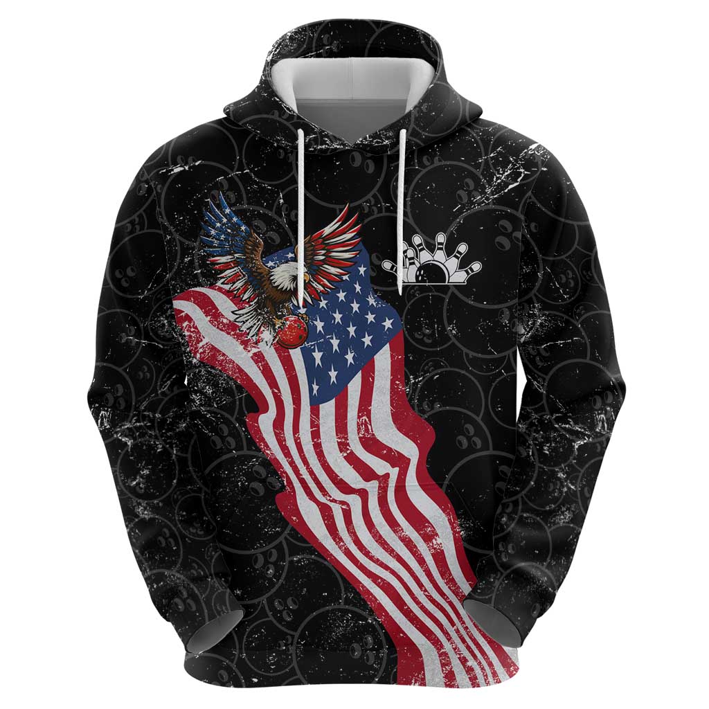 American Eagle Bowling Hoodie with Distressed Flag and Grunge Pattern in Red White and Blue TS04