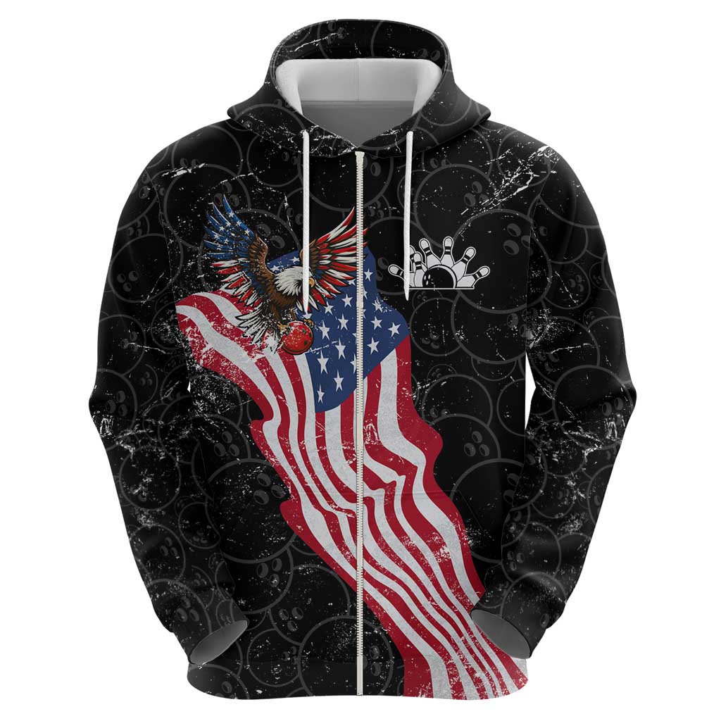 American Eagle Bowling Hoodie with Distressed Flag and Grunge Pattern in Red White and Blue TS04