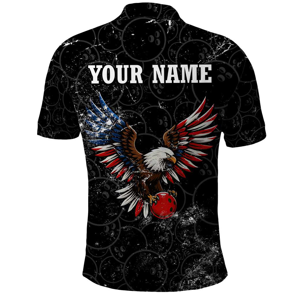 American Eagle Bowling Polo Shirt with Distressed Flag and Grunge Pattern in Red White and Blue TS04