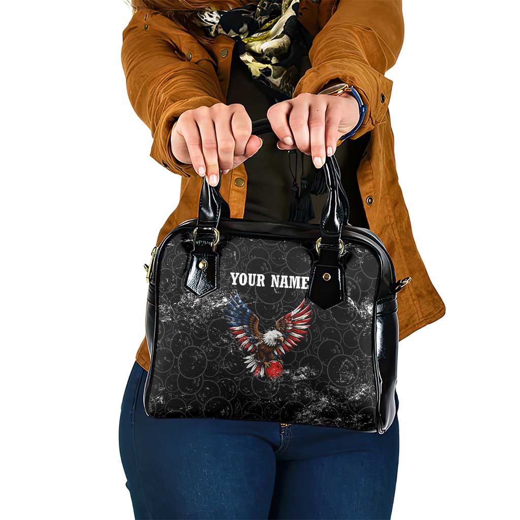 American Eagle Bowling Shoulder Handbag with Distressed Flag and Grunge Pattern in Red White and Blue TS04