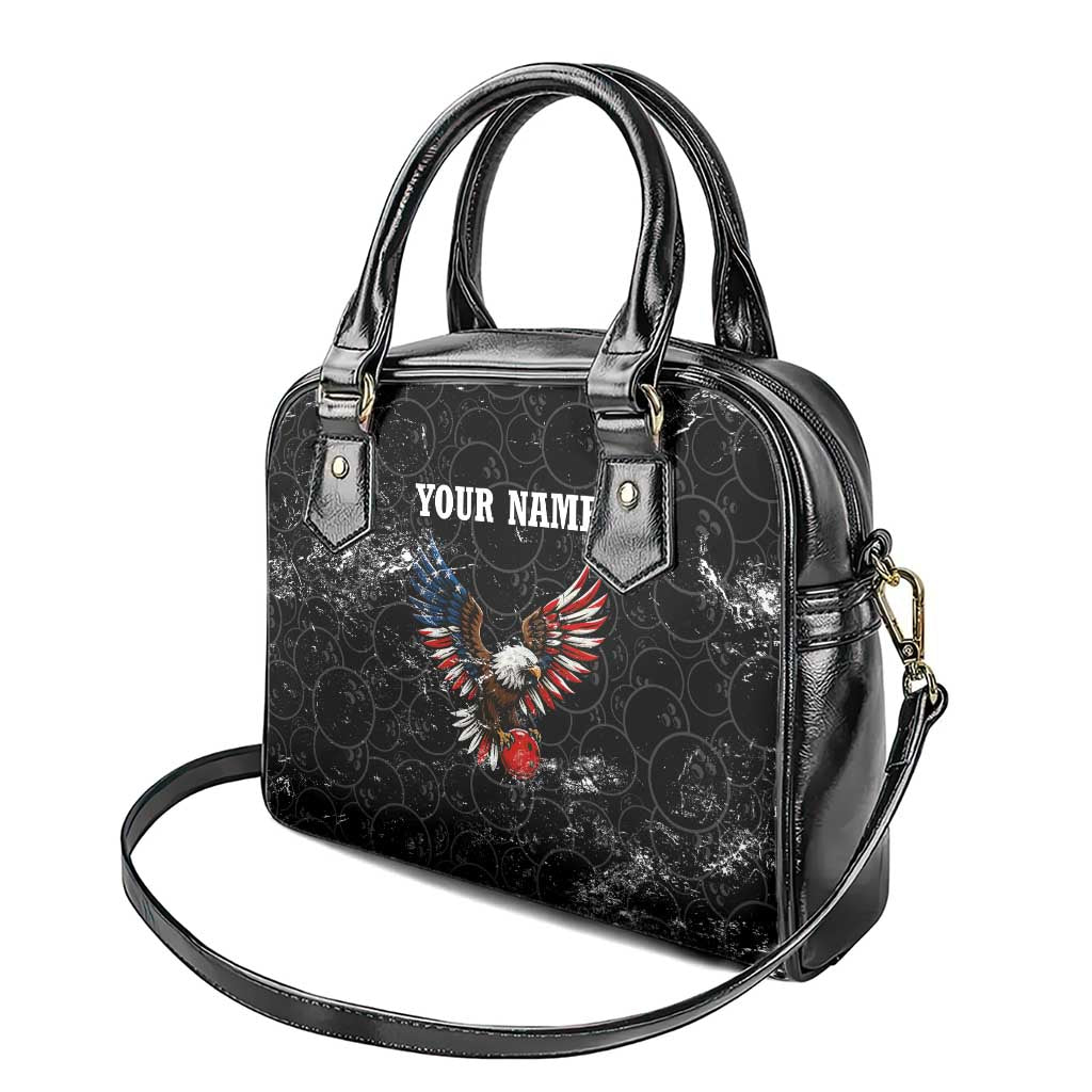 American Eagle Bowling Shoulder Handbag with Distressed Flag and Grunge Pattern in Red White and Blue TS04
