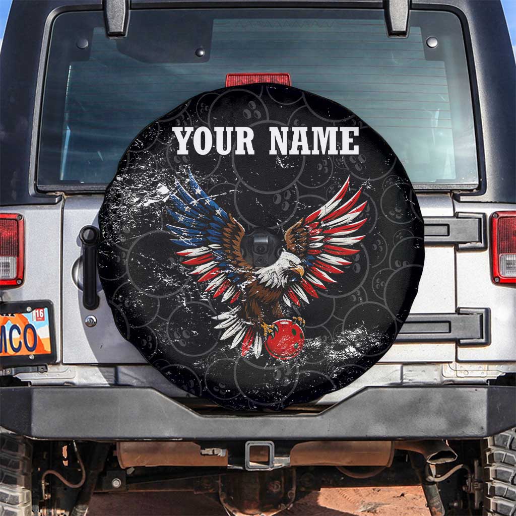 American Eagle Bowling Spare Tire Cover with Distressed Flag and Grunge Pattern in Red White and Blue TS04