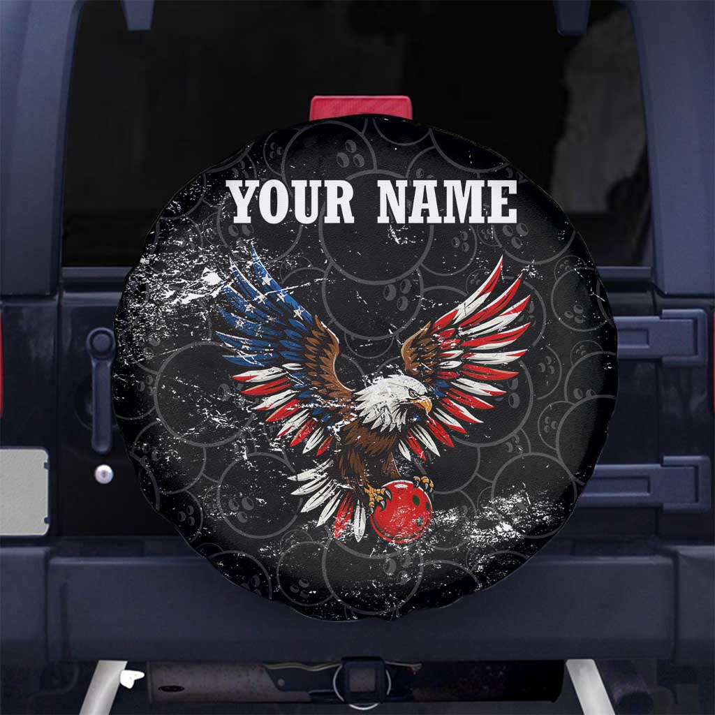 American Eagle Bowling Spare Tire Cover with Distressed Flag and Grunge Pattern in Red White and Blue TS04