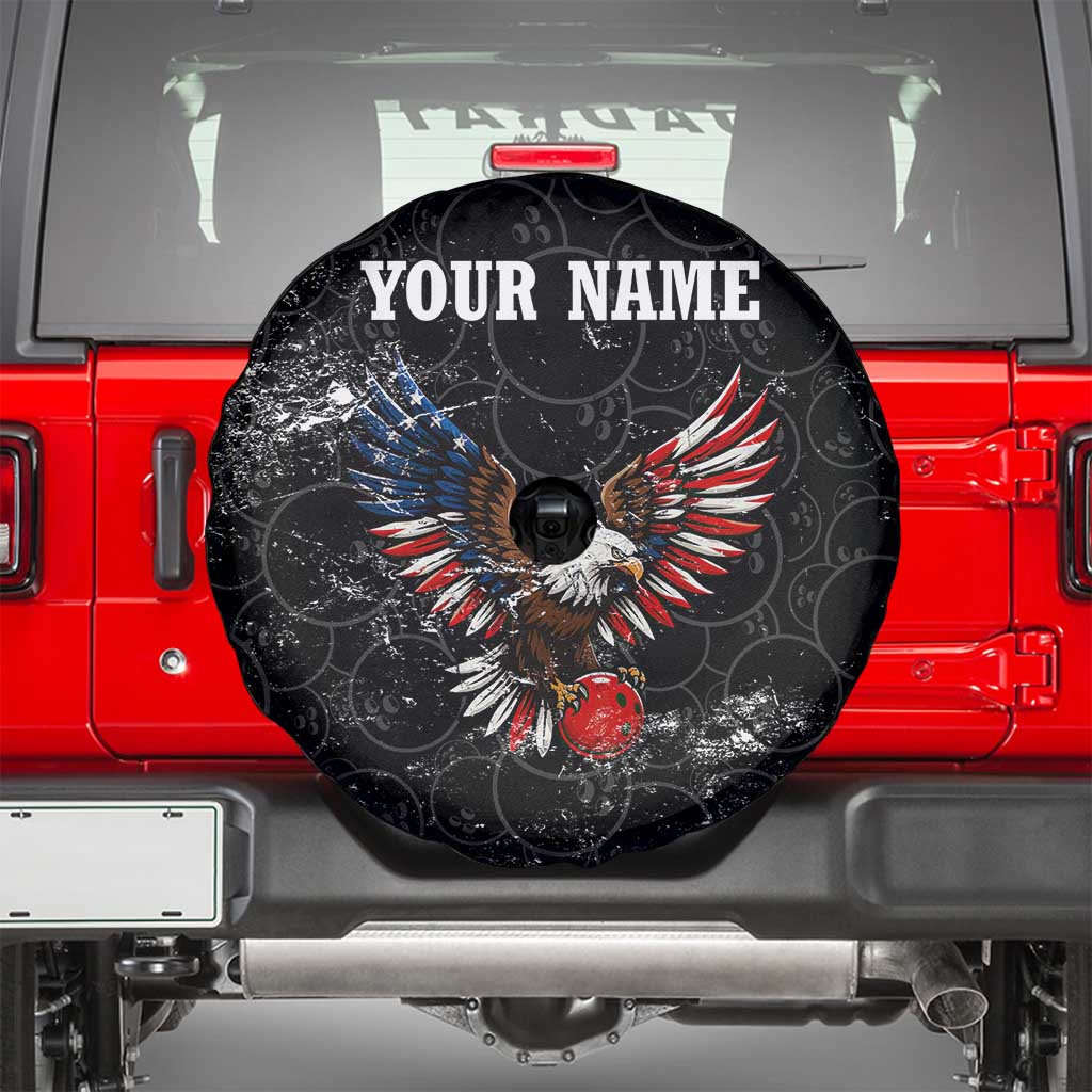 American Eagle Bowling Spare Tire Cover with Distressed Flag and Grunge Pattern in Red White and Blue TS04