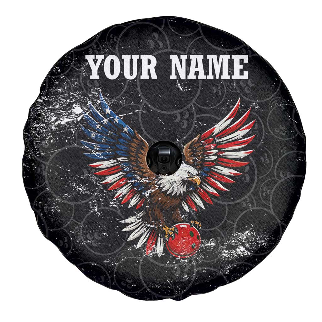 American Eagle Bowling Spare Tire Cover with Distressed Flag and Grunge Pattern in Red White and Blue TS04