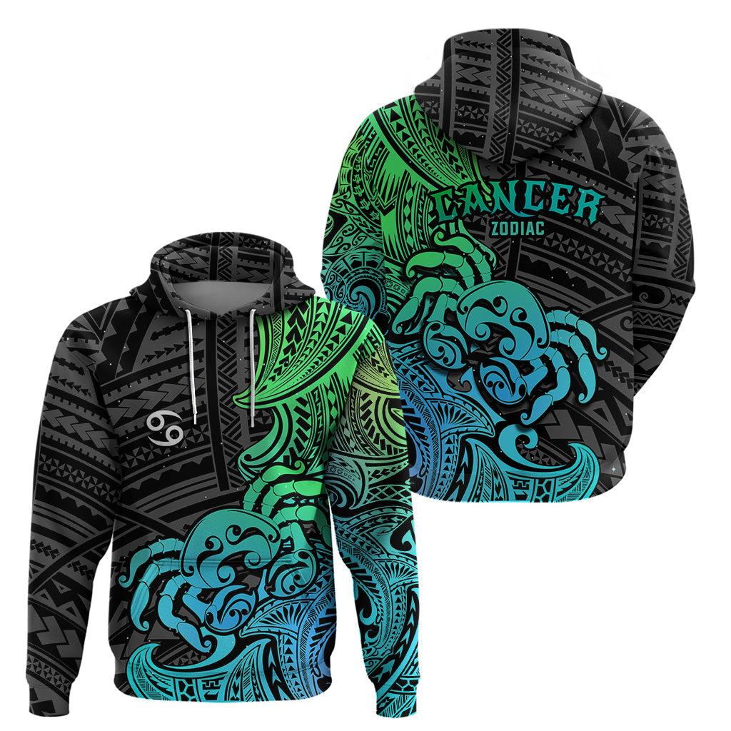 Zodiac Cancer Hoodie Polynesian in Gradient Blue TS04