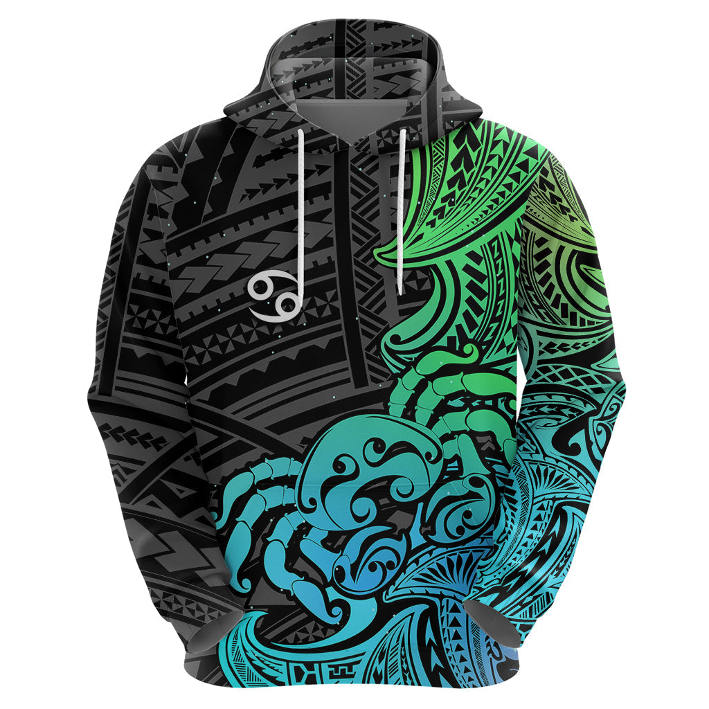 Zodiac Cancer Hoodie Polynesian in Gradient Blue TS04