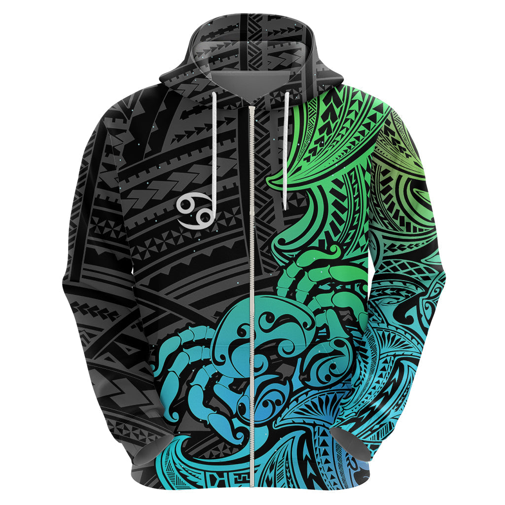 Zodiac Cancer Hoodie Polynesian in Gradient Blue TS04