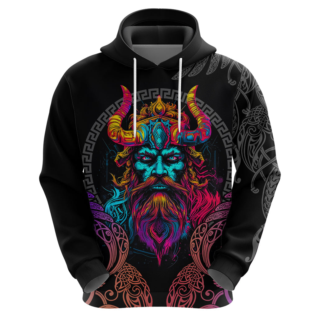 Nordic Warrior Viking Hoodie with Raven Motif Neon TS04