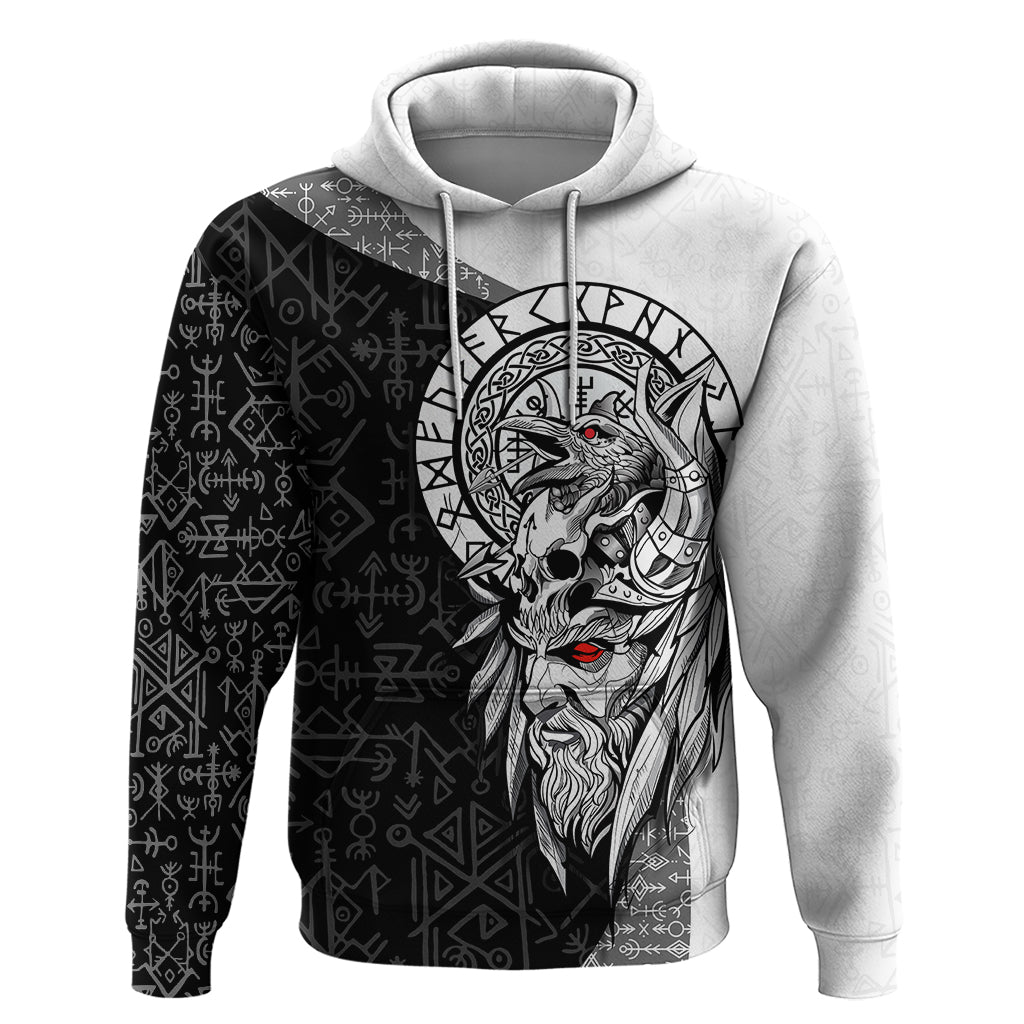 Viking Odin Hoodie Ravens of Valhalla with Helm of Awe and Ancient Rune Patterns TS04