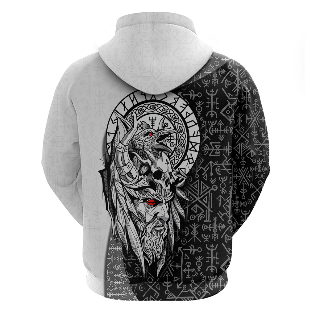 Viking Odin Hoodie Ravens of Valhalla with Helm of Awe and Ancient Rune Patterns TS04