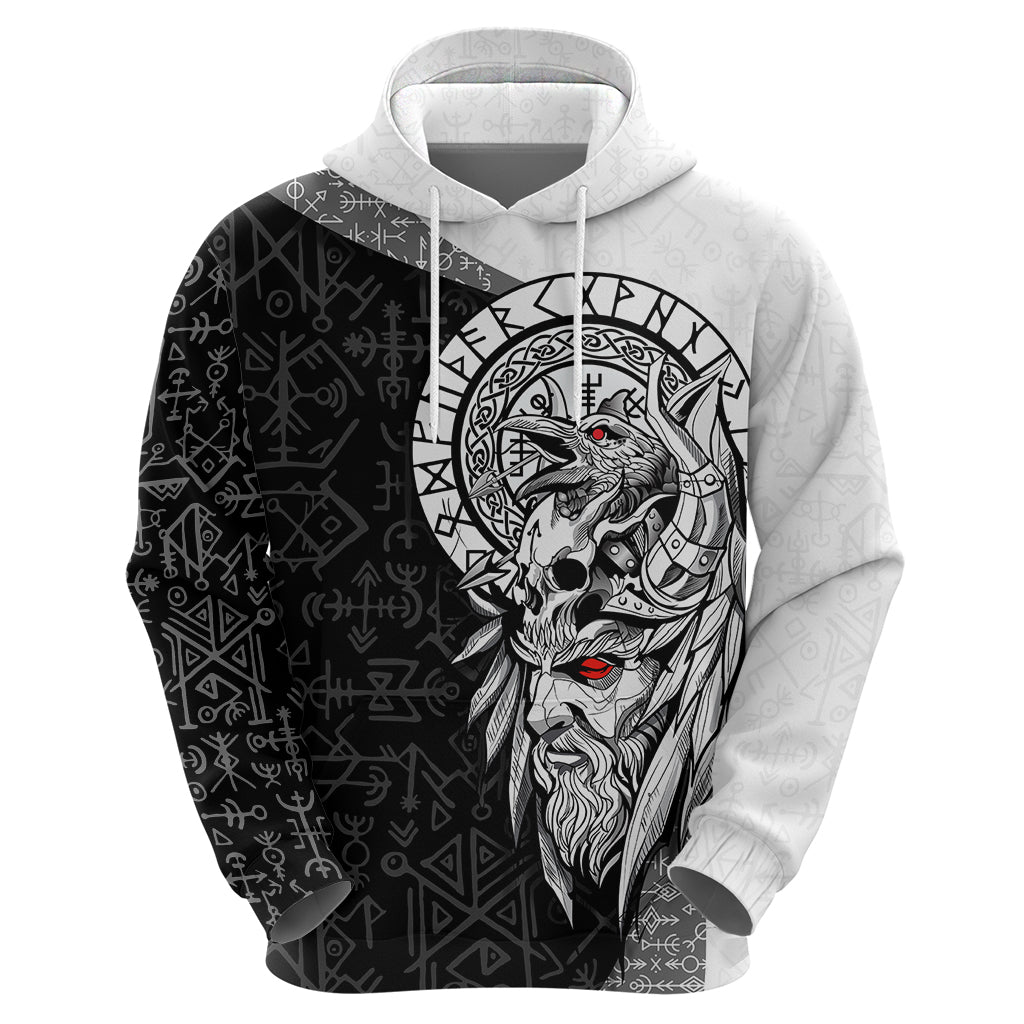 Viking Odin Hoodie Ravens of Valhalla with Helm of Awe and Ancient Rune Patterns TS04