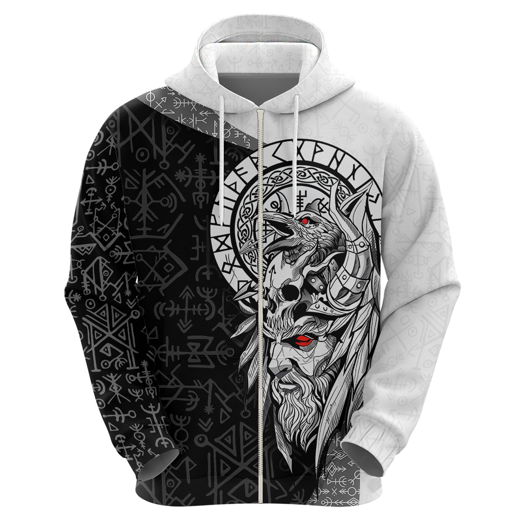 Viking Odin Hoodie Ravens of Valhalla with Helm of Awe and Ancient Rune Patterns TS04