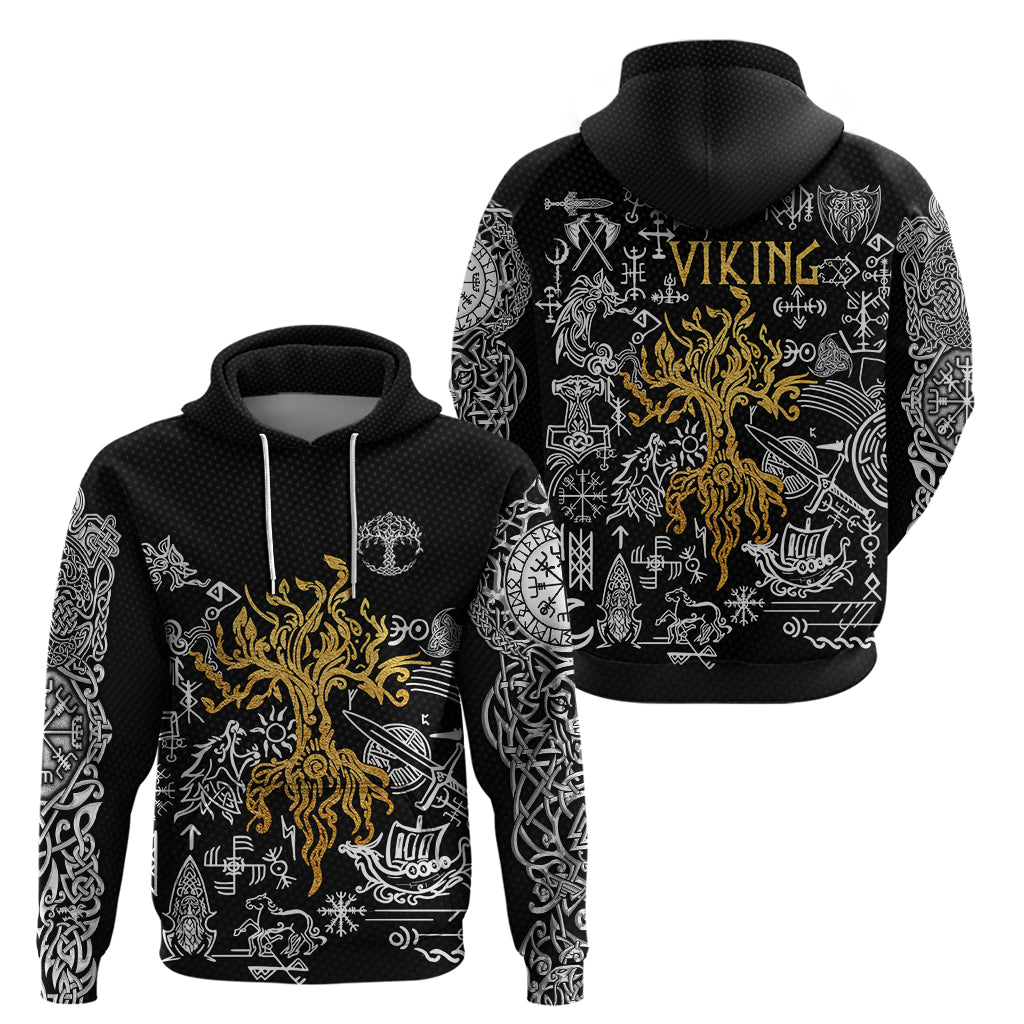 Viking Hoodie Yggdrasil Pattern And Ancient Rune TS04