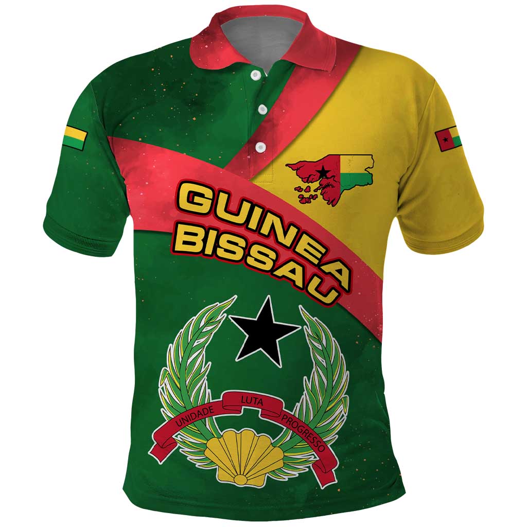 Guinea Bissau Polo Shirt with Green Yellow Red Swirl Design TS04