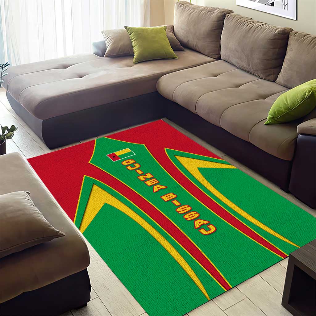 Guinea Bissau Area Rug Red Green Yellow Stripe Design and Black Star TS04