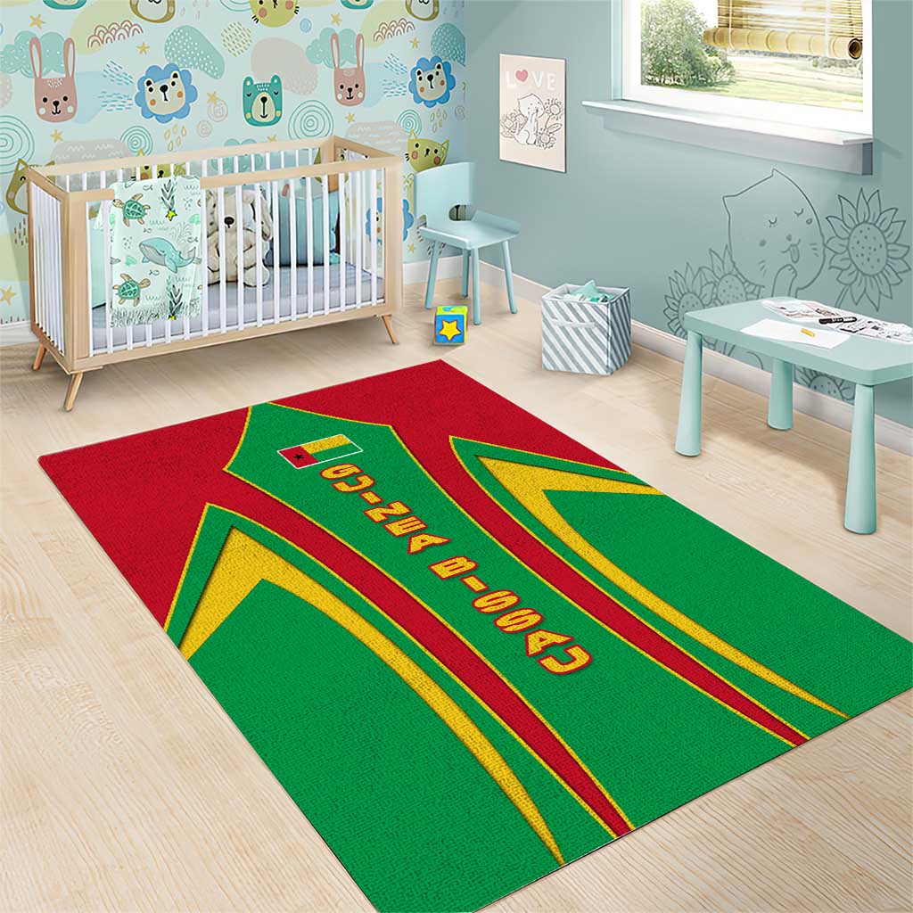Guinea Bissau Area Rug Red Green Yellow Stripe Design and Black Star TS04
